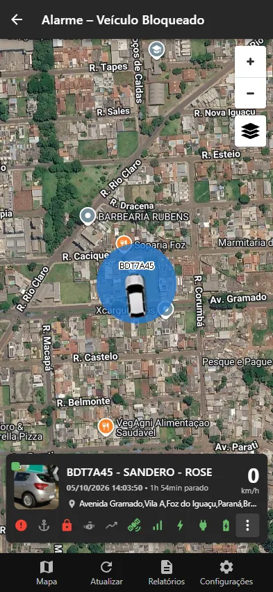 Aplicativo xTrackFoz: Alarmes