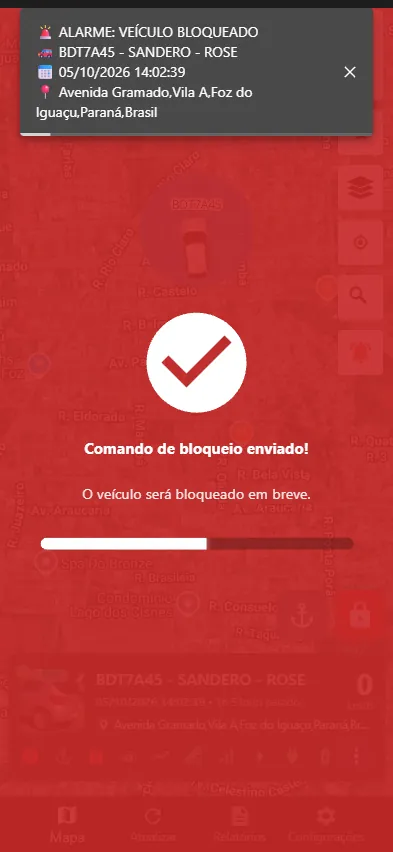 Aplicativo xTrackFoz: Bloqueio remoto