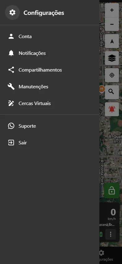Aplicativo xTrackFoz: Configurações