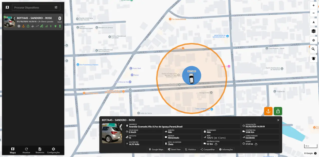 Plataforma web xTrackFoz: âncora antifurto