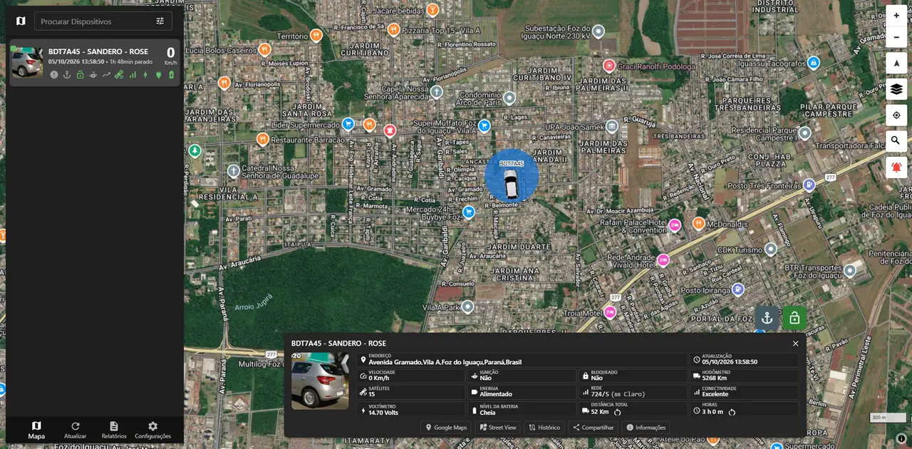 Plataforma web xTrackFoz: mapa ao vivo